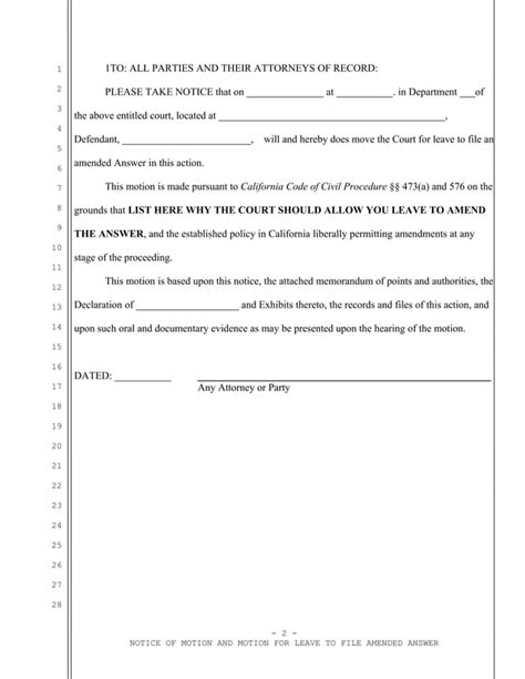 Motion for Leave to Amend in California .